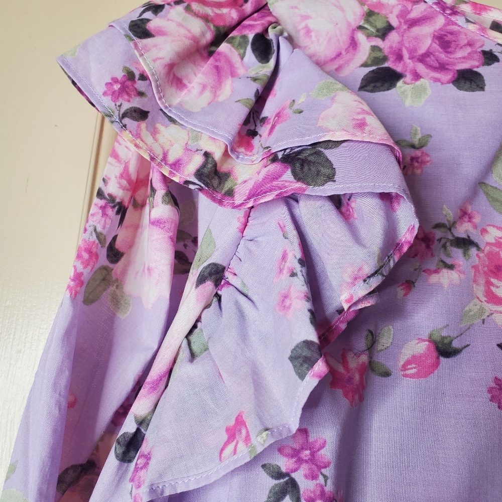 Chelsea & Violet Blouse Floral Purple Pink Ruffle Boxy Sz Medium New NWT… - Picture 3 of 12